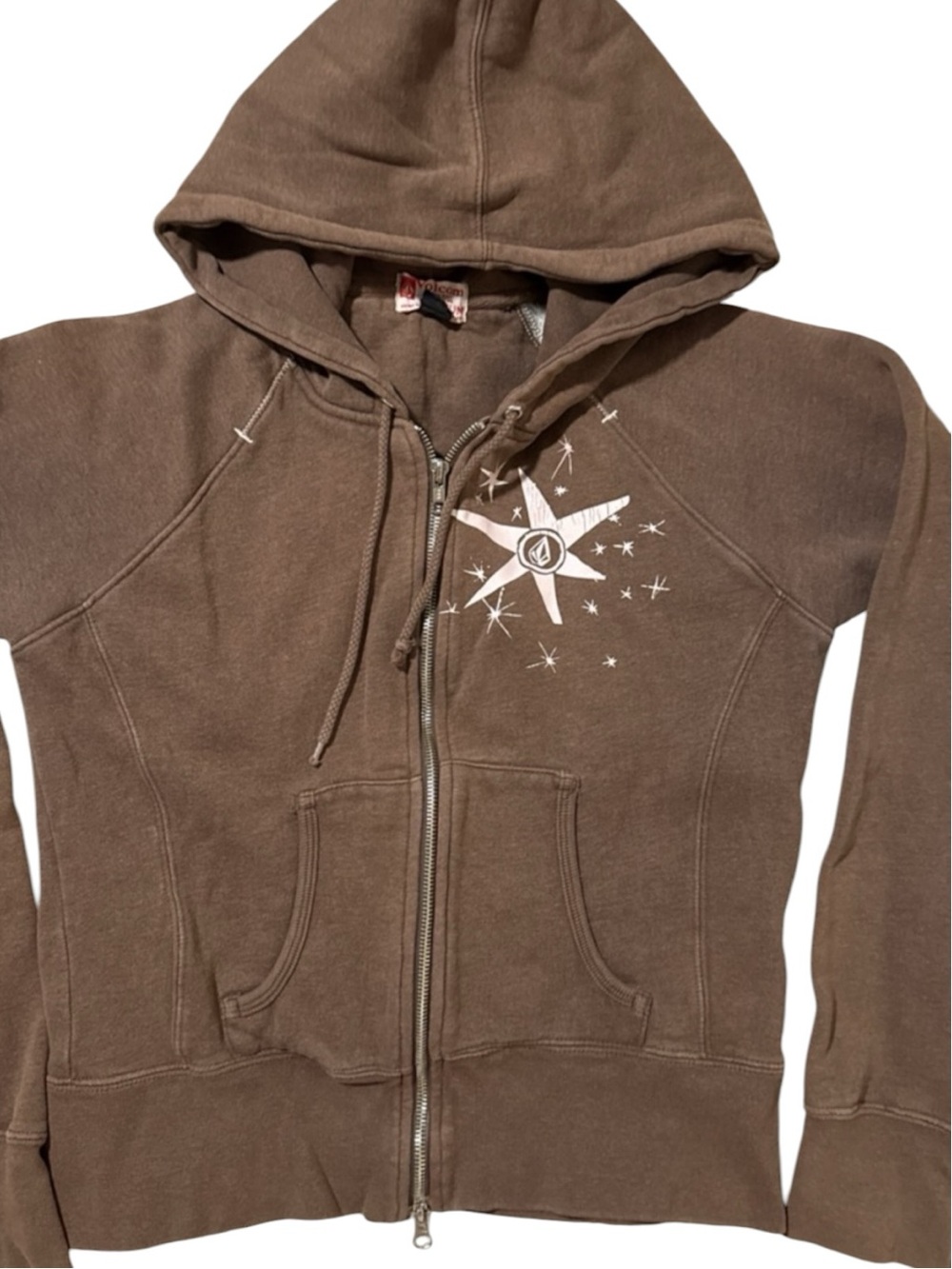 Volcom Knitwear Heavyweight Pink Brown Double Zipper Zip-Up Hoodie - Size Medium